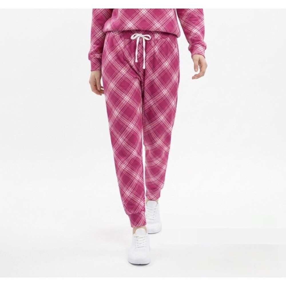 French Affair Pajama Pants Womens Size XL lPink Plaid Fleece Jogger Lounge